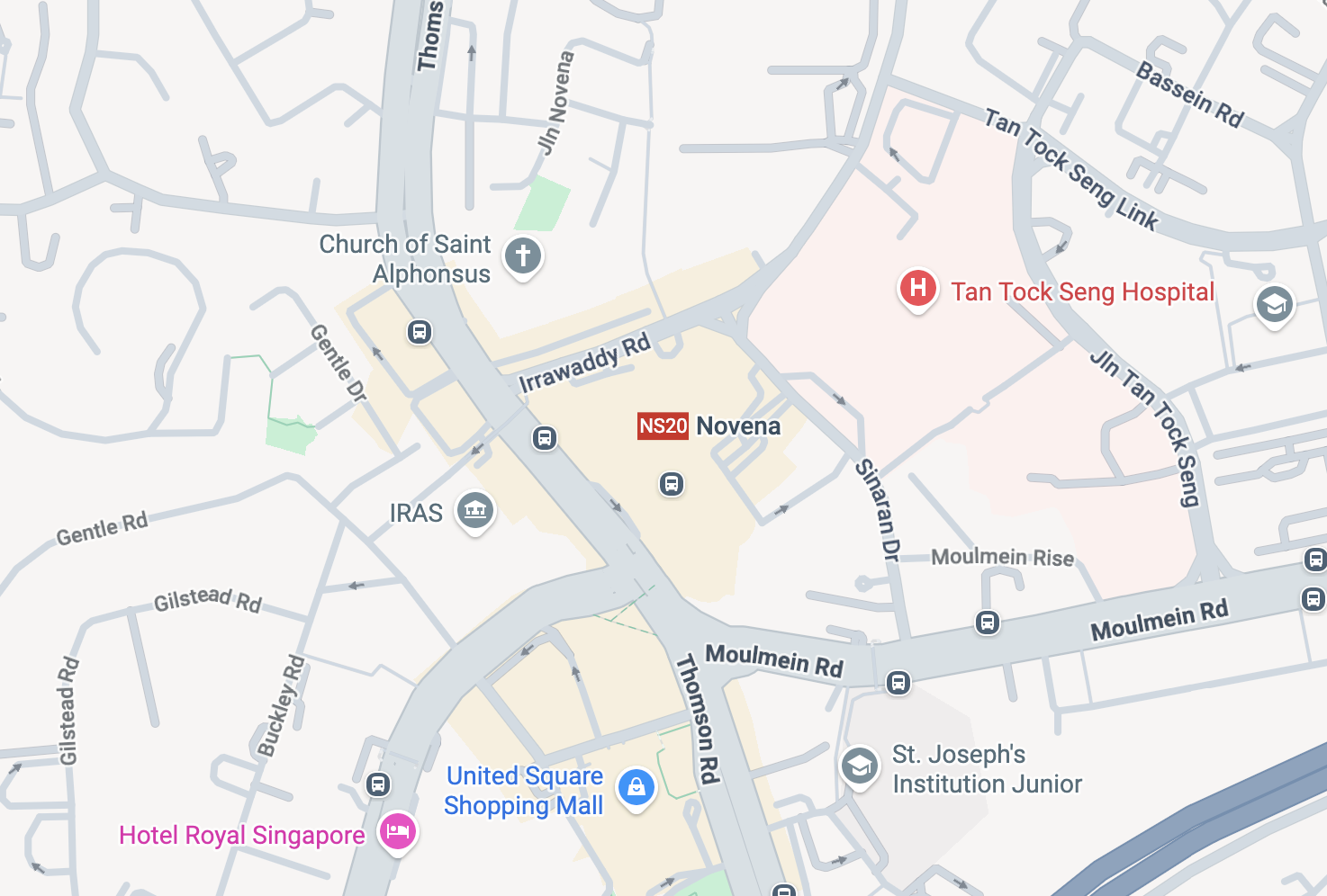 Map showing Emerge Homestay's location in Novena, Singapore